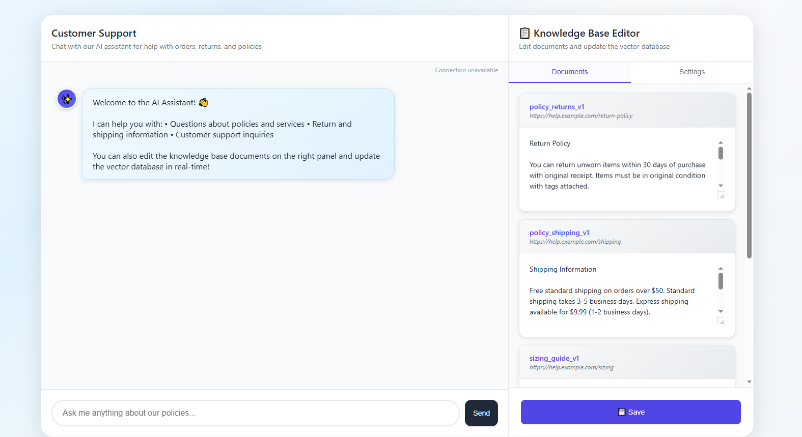 Customer Support Chatbot RAG interface